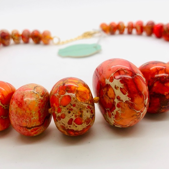 Gorgeous Orange Natural Jasper Stone Necklace NWT - Picture 11 of 17